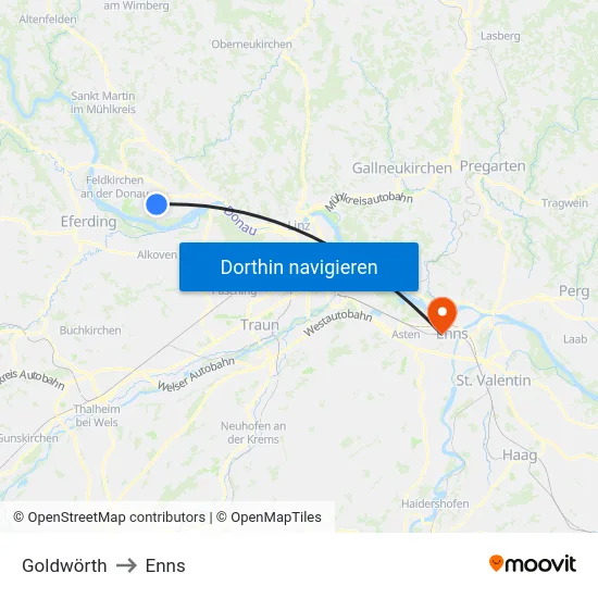 Goldwörth to Enns map