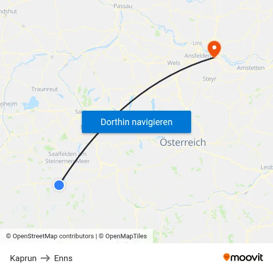 Kaprun to Enns map