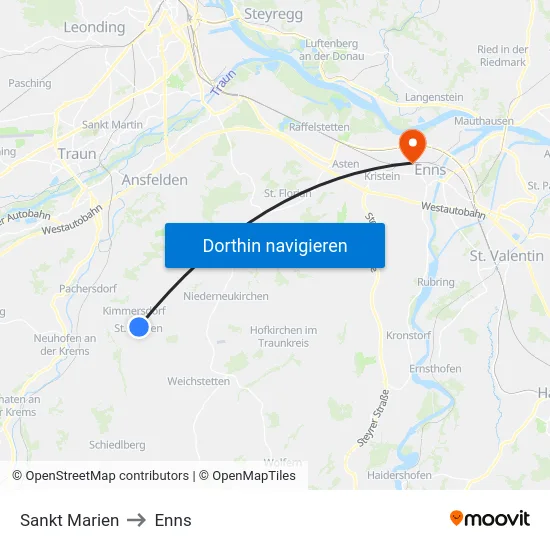 Sankt Marien to Enns map