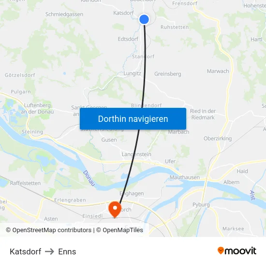 Katsdorf to Enns map