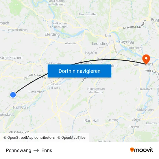 Pennewang to Enns map