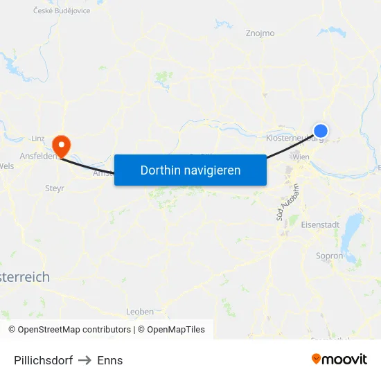 Pillichsdorf to Enns map