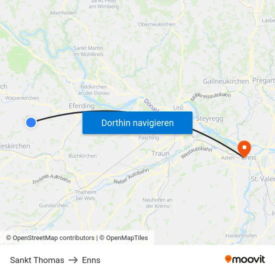 Sankt Thomas to Enns map