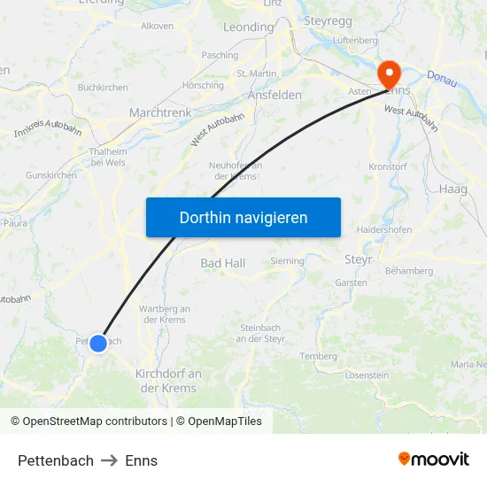 Pettenbach to Enns map