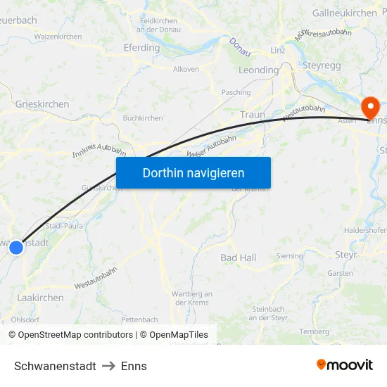 Schwanenstadt to Enns map