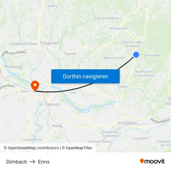 Dimbach to Enns map