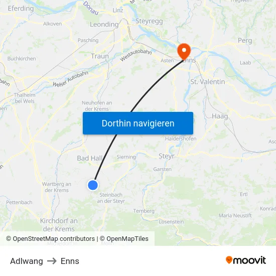 Adlwang to Enns map