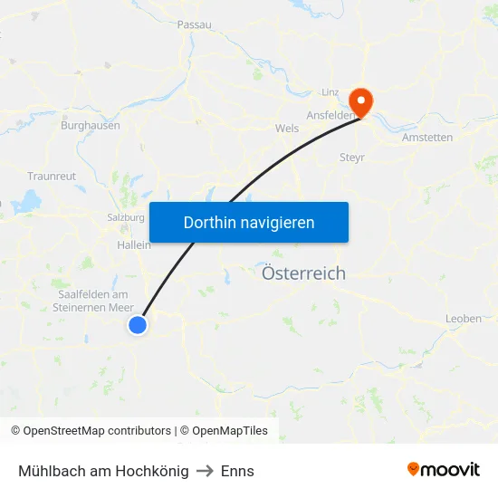 Mühlbach am Hochkönig to Enns map