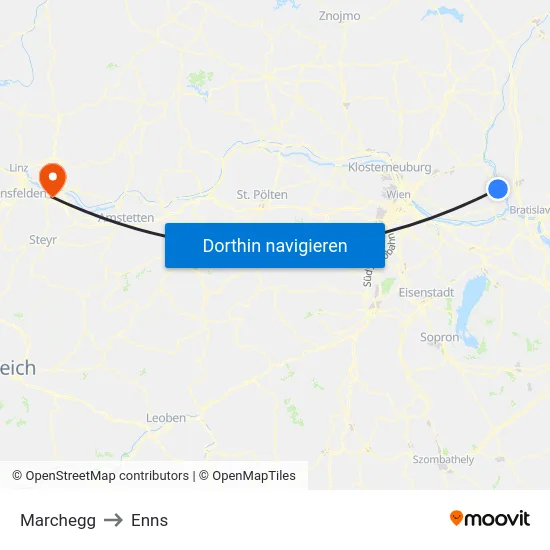 Marchegg to Enns map