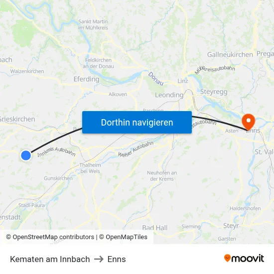 Kematen am Innbach to Enns map