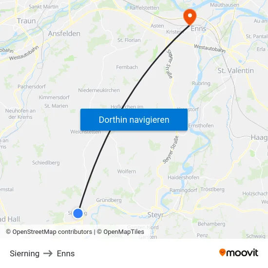Sierning to Enns map