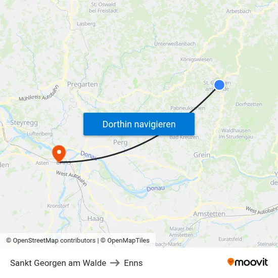 Sankt Georgen am Walde to Enns map