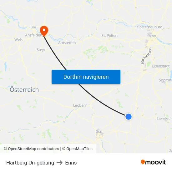 Hartberg Umgebung to Enns map