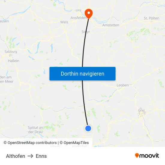 Althofen to Enns map