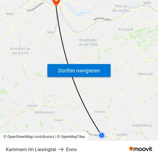 Kammern Im Liesingtal to Enns map