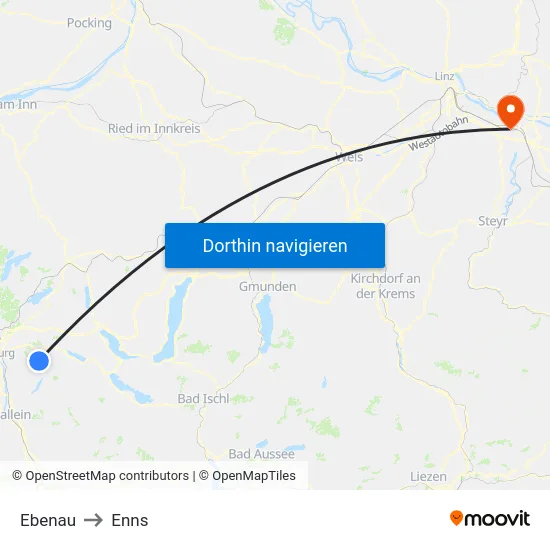 Ebenau to Enns map