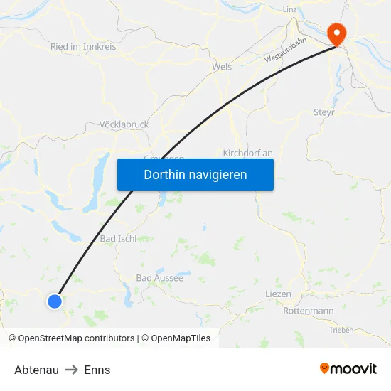 Abtenau to Enns map