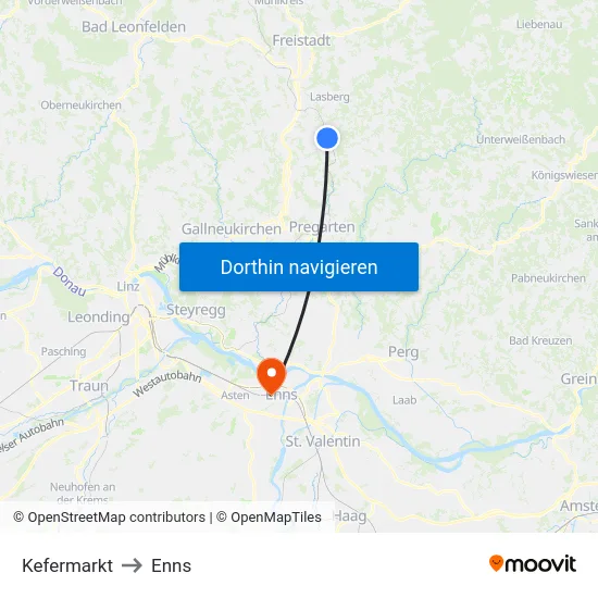 Kefermarkt to Enns map
