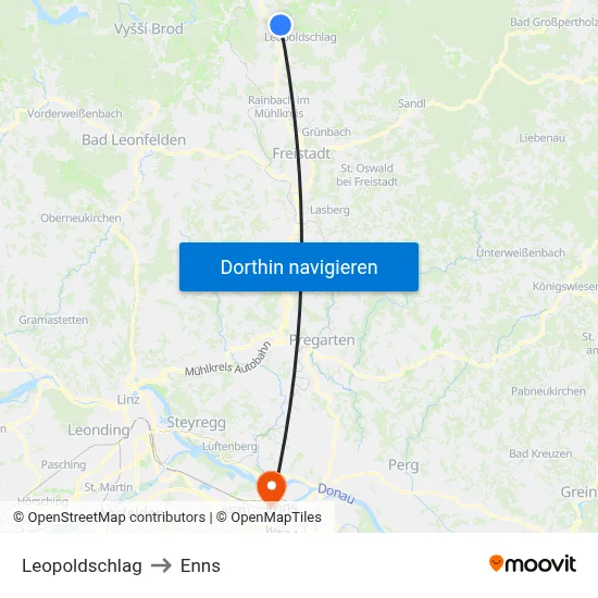 Leopoldschlag to Enns map