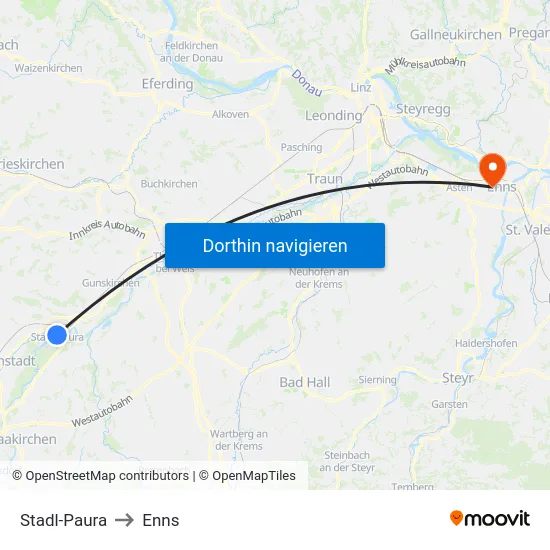 Stadl-Paura to Enns map