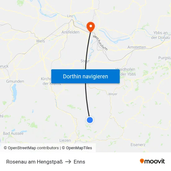 Rosenau am Hengstpaß to Enns map