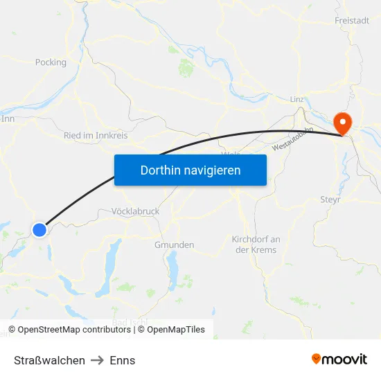 Straßwalchen to Enns map