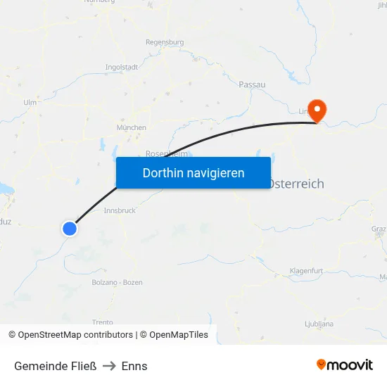 Gemeinde Fließ to Enns map