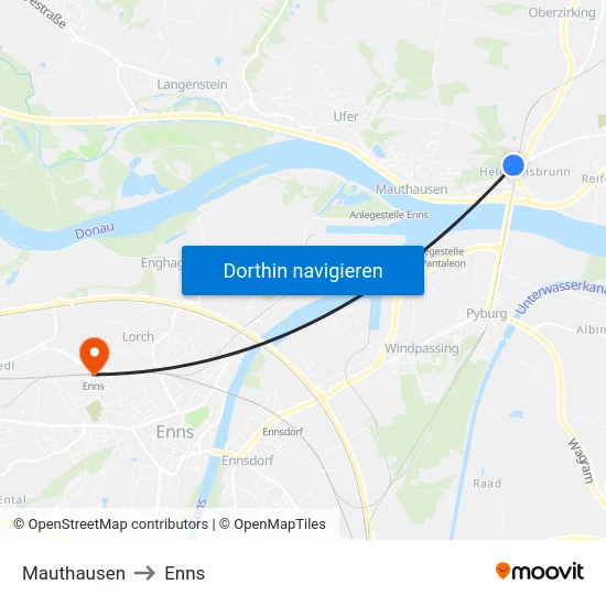 Mauthausen to Enns map