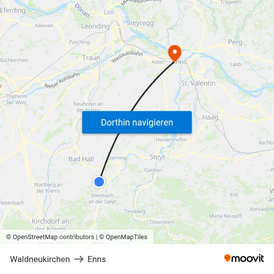 Waldneukirchen to Enns map