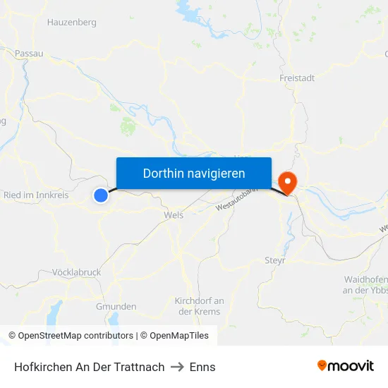 Hofkirchen An Der Trattnach to Enns map