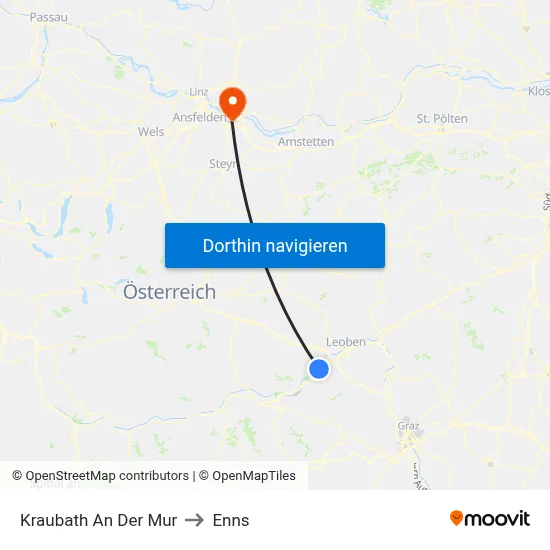Kraubath An Der Mur to Enns map