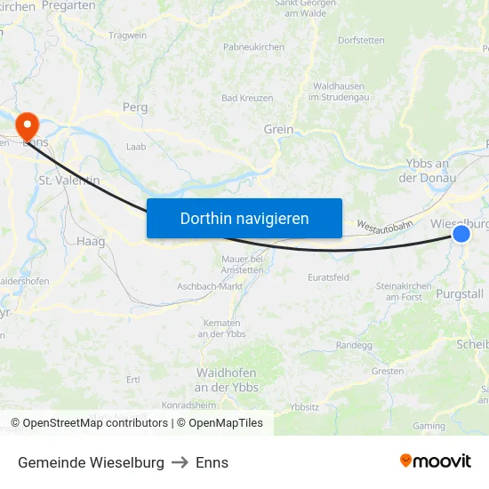Gemeinde Wieselburg to Enns map