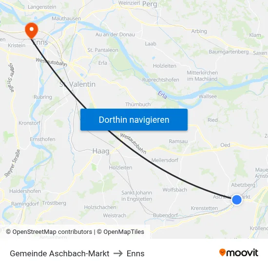 Gemeinde Aschbach-Markt to Enns map
