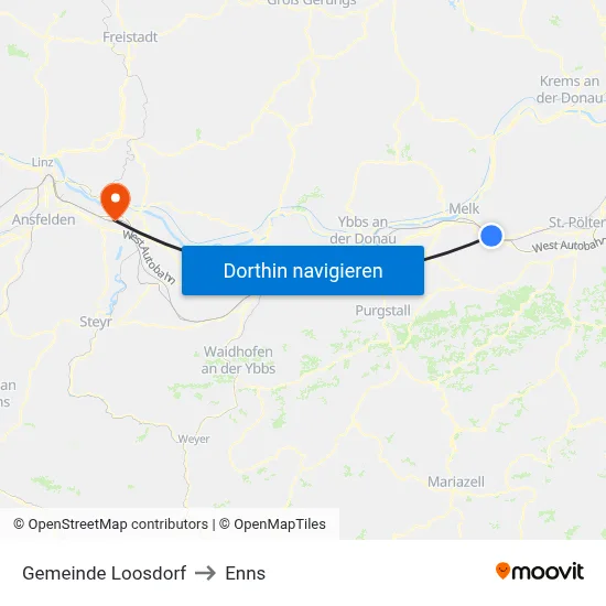 Gemeinde Loosdorf to Enns map