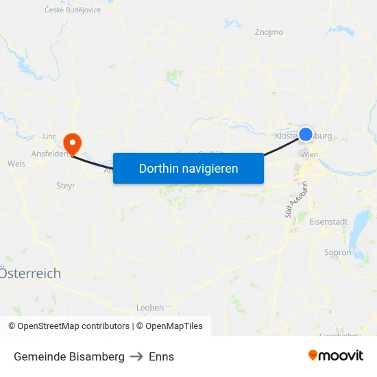 Gemeinde Bisamberg to Enns map