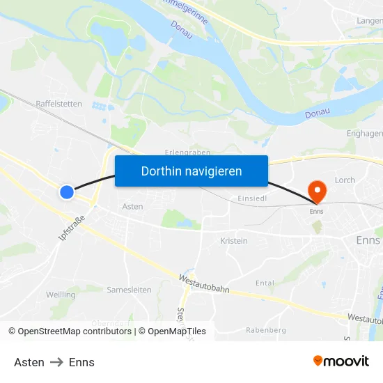 Asten to Enns map