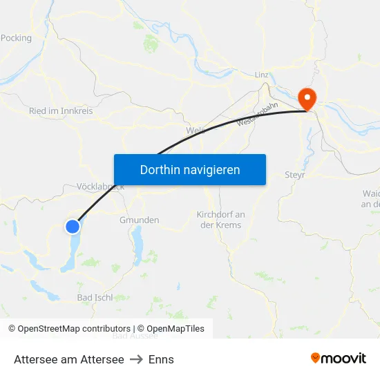 Attersee am Attersee to Enns map