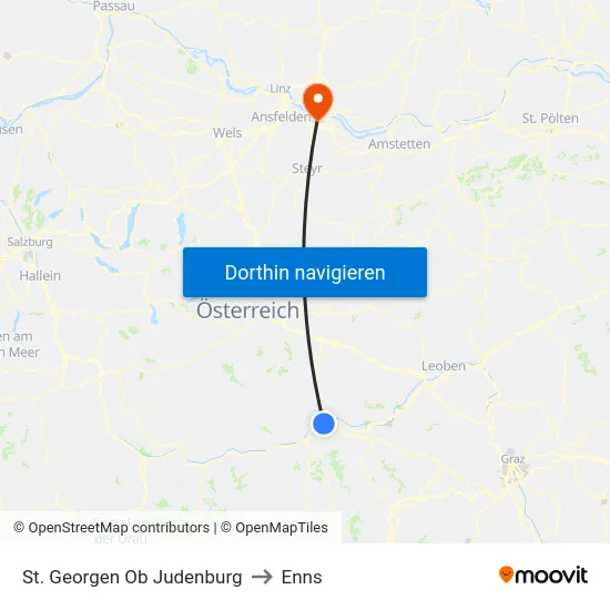 St. Georgen Ob Judenburg to Enns map