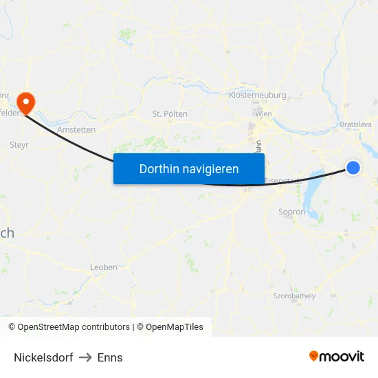 Nickelsdorf to Enns map