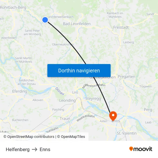 Helfenberg to Enns map
