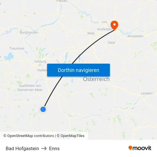 Bad Hofgastein to Enns map