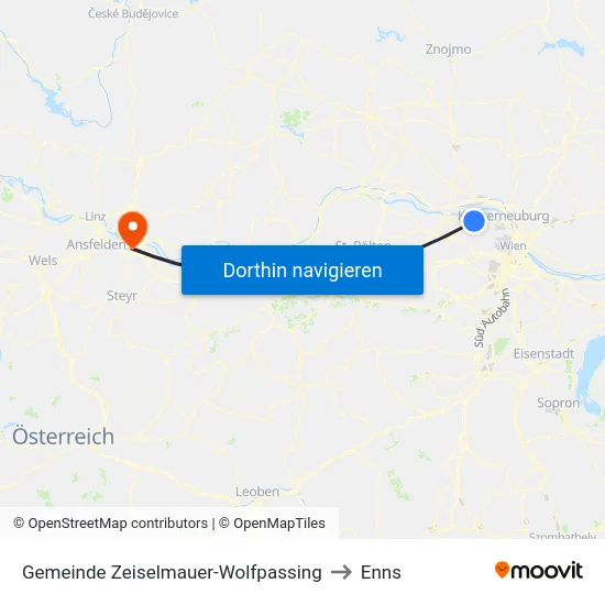 Gemeinde Zeiselmauer-Wolfpassing to Enns map