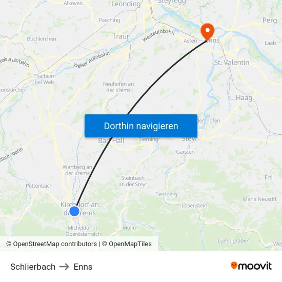 Schlierbach to Enns map