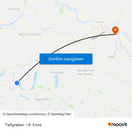 Tiefgraben to Enns map