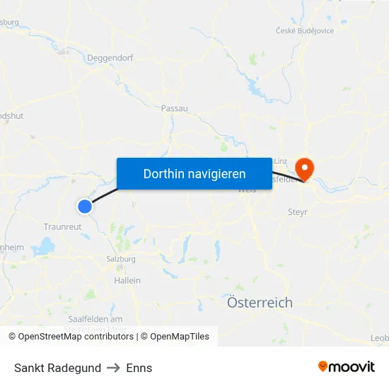 Sankt Radegund to Enns map