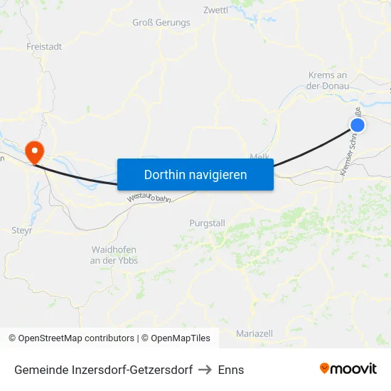 Gemeinde Inzersdorf-Getzersdorf to Enns map