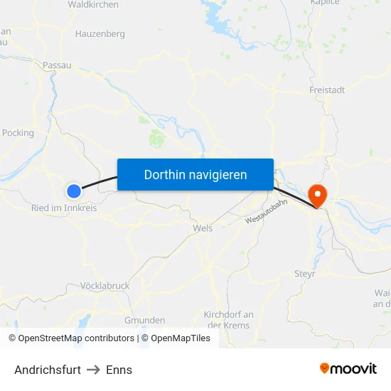 Andrichsfurt to Enns map