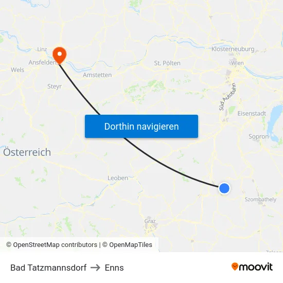 Bad Tatzmannsdorf to Enns map