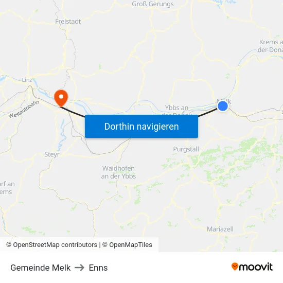 Gemeinde Melk to Enns map