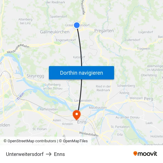 Unterweitersdorf to Enns map